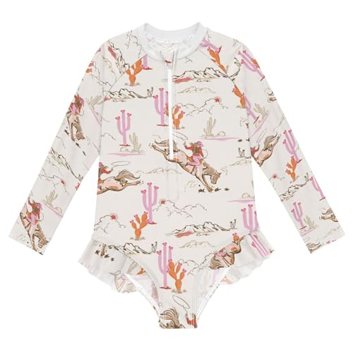 Image of Baby Girl Bathing Suit Long Sleeve UPF 50+ One Piece Toddler Swimsuit