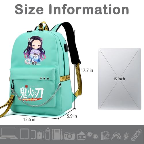 Image of ZJYJING Anime Backpack for School Laptop Backpack with USB Port, Casual Travel Casual Daypack for Teens Girls, Green