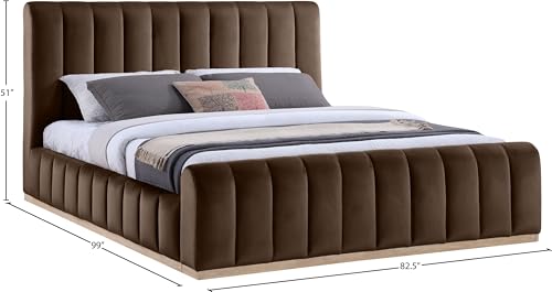 Image of Meridian Furniture AmaraBrown-K Collection Modern | Contemporary King Bed, Ultra Luxe Brown 460 GSM Velvet, Natural Finish, Solid Wood Base and Inner Frame, 82.5 inch W x 99 inch D x 51 inch H, Brown, King