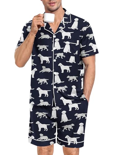 Image of SWOMOG Mens Pajama Set Short Sleeve 2 PCS Sleepwear Button Down Soft Loungewear Modal Set Pj Set with Pockets S-3XL