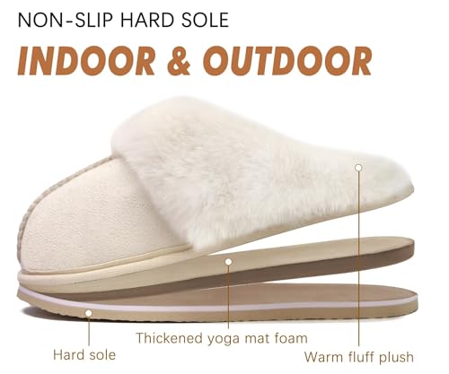 Image of KuaiLu Womens Cozy Memory Foam Slippers Ladies Fuzzy Faux Fur Lined Warm Arch Support House Shoes Slip on Comfy Winter Scuff Indoor Outdoor Rubber Hard Sole