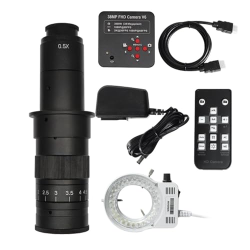 ラボ用顕微鏡アクセサリー 108.0P 60FPS 2K 38MP顕微鏡カメラ、調節可能なズームレンズ+ 56 導いたリングライト(38MP 8X-130X C mount)