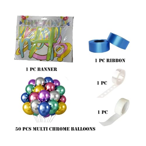 Image of ARV Multicolour Chrome Balloons Garland Kit | Happy Birthday Decoration Kit - 54 pcs Multicolor Birthday Banner Set | Chrome Metallic Balloons For Decoration, Bday Decoration Kit for Girls Boys