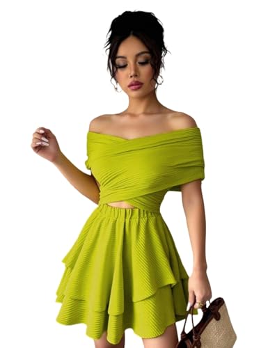 SOLY HUX Women's Sleeveless Criss Cross Ruffle Mini Dress Vacation Cocktail Dresses Concert Outfit