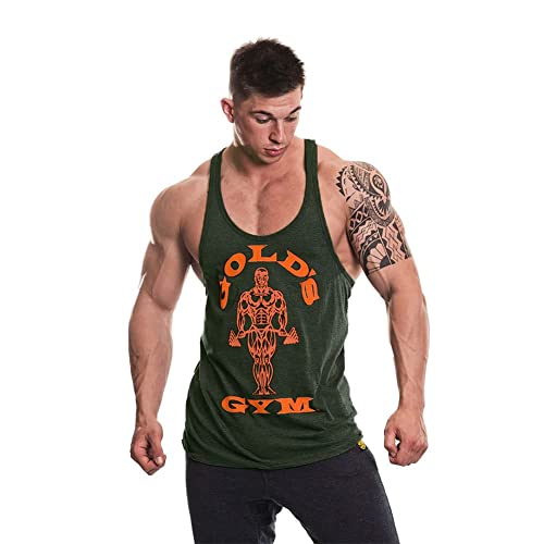 Gold's Gym UK GGVST003 Mens Allenamento Serbatoio Fitness Top Allenamento Muscolare Premium Gold Joe Stringer Vest, Esercito Marl/Arancio, M