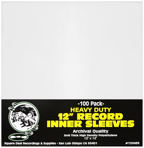 (100-Pack) 12-Inch Vinyl Record Inner Sleeves – Archival Quality High-Density Polyethylene (HDPE) Plastic – 3 Mil Anti-Static Protection Against Dust & Scratches