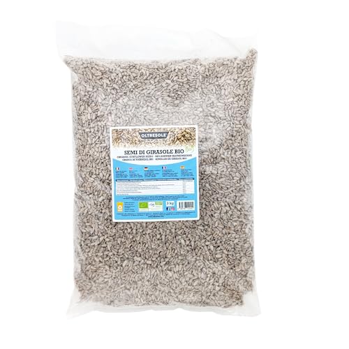 Oltresole, Semillas de Girasol Ecológicas Decorticadas 3 Kg, Semillas oleaginosas ecológicas crudas, sin cáscara, sin tostar y sin salar, ricas en fibra, ideales como tentempié o para recetas