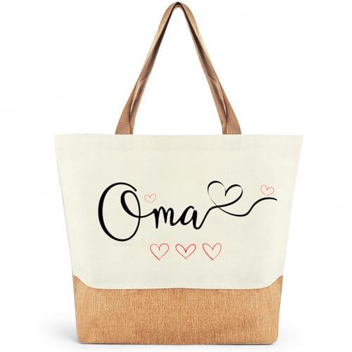 PIujsym Oma Geschenk Tasche Hochwertige Jute & Canvas Shopper Bag mit Herz-Design Geschenk für Oma Alltag & Einkauf Liebevolles Geschenke für Großmütter