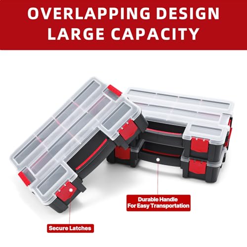 KOADOA Tool Box with Transparent Lids, Small Parts Toolbox with Removable Dividers, Durable Plastic Hardware Organizer with 10 Compartments for Nuts Bolts Screws Nails (3, Black) 3 KOADOA Tool Box with Transparent Lids, Small Parts Toolbox with Removable Dividers, Durable Plastic Hardware Organizer with 10 Compartments for Nuts Bolts Screws Nails (3, Black) - Image 3