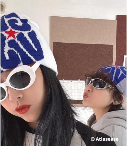 Image of Printed Beanie Hat, Beanies Y2K Winter Hats Streetwear Skull Cap Double-Layer Knitted Beanies Warm Knit Beanie, Hip Hop Streetwear Clothing