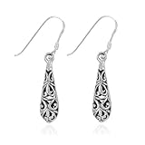MIMI Sterling Silver Tiny Bali Filigree Teardrop Dangle Earrings