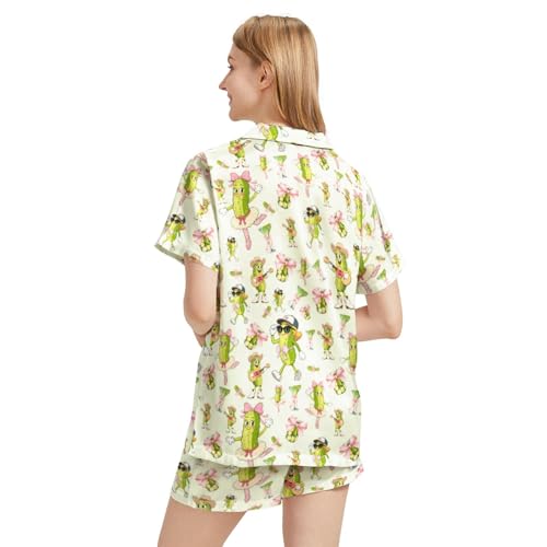 Image of Silk Satin Pajama Set for Women Summer Lounge Pjs Sets 2 Piece Suit Ladies Button Down Tops And Shorts Sleepwear