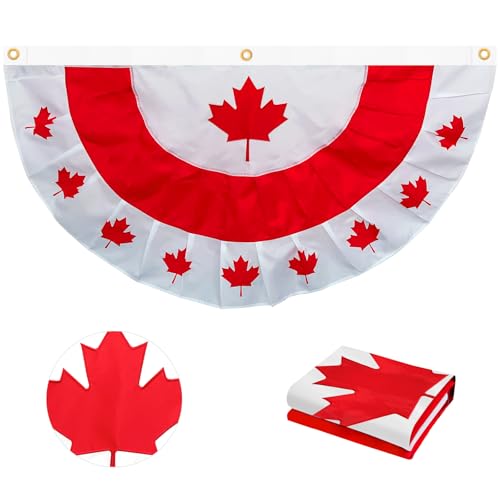6 X 3 Ft Canada Day Pleated Fan Flag With Embroidered Maple Leaf Design, Canadian Half Circle Maple Leaf Bunting Banner Patriotic Fan Flag For Porch, Fence, Wall, Window, July 1St Outdoor Decorations
