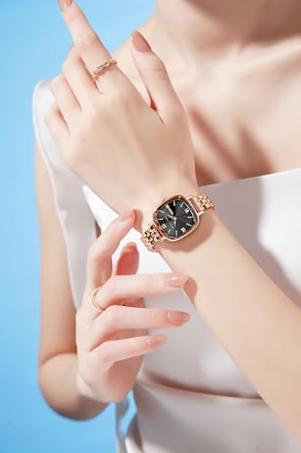 Image of Giordano Elegant Square Rose Gold Watch for Women - Crystal & Roman Hour Markers, Day-Date Display, Stainless Steel Strap