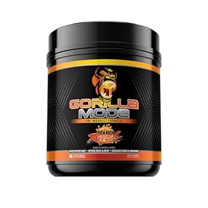 Gorilla Mode Pre Workout – Massive Pumps · Laser Focus · Energy · Power – L-Citrulline, Creatine, L-Tyrosine, Betaine, Hydroprime®, Alpha-GPC, 400mg Caffeine, Huperzine A – 796g (Orange Rush)