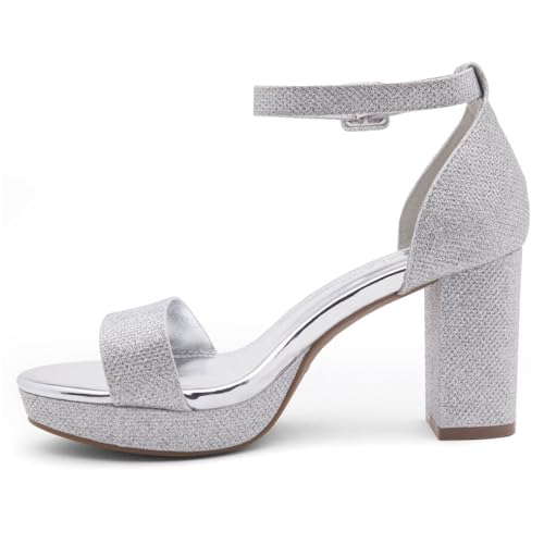 Image of Shoe Land Platform Heels for Women | 3.75 Inch Chunky Block Heeled Sandals with Ankle Strap | Open Toe Strappy High Heels for Wedding, Party & Formal Events