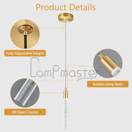 Image of Luxurious Crystal Bubble Pendant Light | 3 in 1 LED Color Modern Ceiling Light for Bedroom, Living Room, Kitchen, Dining Room & Restaurants Antique Gold Finish Hanging Light for Home Decor