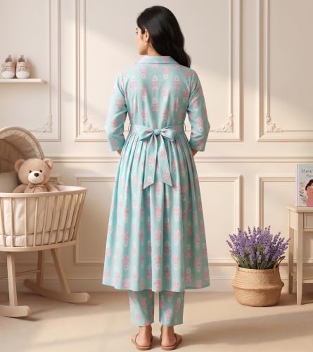 Image of DUMMY SHAPE Maternity Dresses for Women Cotton | Floral Kurta Pant Dupatta Set with Nursing Zippers, Side Pocket | Pre & Post Pregnancy | Feeding Kurti Suit | Baby Shower | Gifts for Pregnant Woman