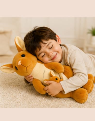 Image of Kangaroo with Baby Soft Toy for Girls Boys Kids,Brown,Kangaroo Animal Plush Stuffed Teddy Gift Birthday, 25 cm