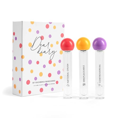 Image of Dear Diary by Rashmika Mandanna - The Lollipop Gift Set - Luxury Perfume Discovery Kit for Women - 3 x 10ml Mini EDP Sprays - National Crush, Irreplaceable & Controversial - Long-Lasting Premium Fragrance