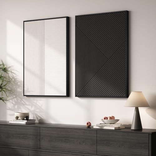 Framed Black and White 3D Textured Wall Art, 2 Piece 24x36 In