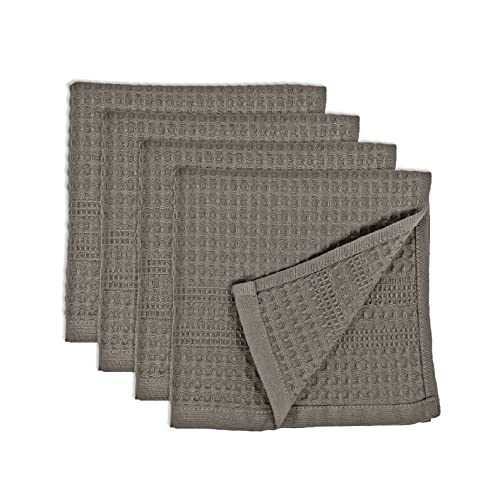 GILDEN TREE Waffle Towels Wash Cloths for Showering, Exfoliating Washcloth Face Towels, Quick Dry Towel Cotton Washcloths Set of 4, Classic Style (Stone)