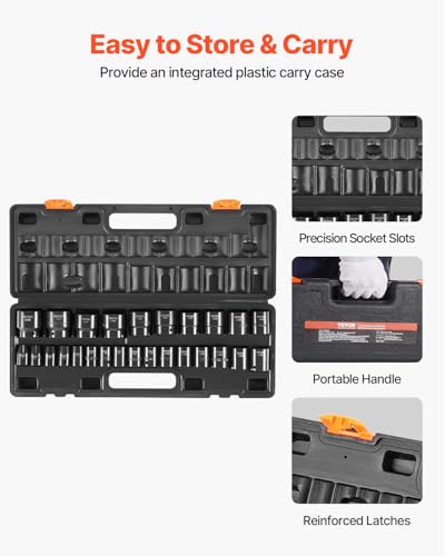 Image of VEVOR 1 /2 inch Drive Impact Socket Set 26-Piece, Metric (10-36mm) Sizes Standard Socket Set CR-V Material for High Durability Impact Wrench