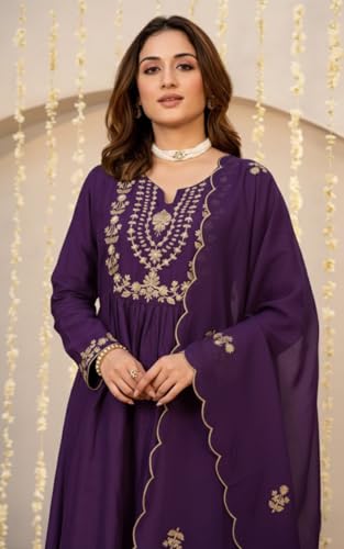 Image of Nermosa Women Embroidery Solid A-Line Kurta and Pant Set with Dupatta