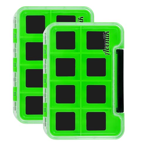 2PACK-Aventik Waterproof Slim Pocket Fly Box Fishing Hook Box Bait Storage Tackle Box (8 Magnetic Compartment -Green, Small)
