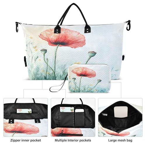 Flower in Meadow Travel Duffel Bags Carry on Weekender Overnight Bag Large for Airplane with Toiletry Bag for Men Women2
