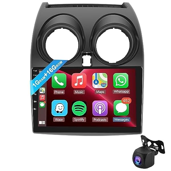 para Nissan Qashqai J10 2006-2016 1 16G Podofo Android 11 Radio Coche 2 DIN Carplay Inalámbrico con Pantalla de 9 Pulgadas con Cámara de Marcha Atrás AHD HiFi Bluetooth RDS/FM de Radio Dab