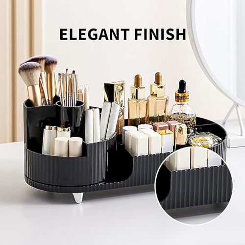 Image of COOFANDY Makeup Organizer for Vanity, 360 Rotating Countertop Makeup Organizer with Brush Holder, Large Capacity for Cosmetics, Skincare, Perfumes (BLACK)