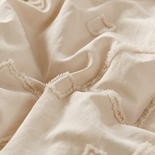 Khaki Tufted Comforter Set Queen Size (90×90 Inches), Boho Shabby Chic Comforter Geometry Embroidery Bedding Set 3 Pieces (1 Comforter + 2 Pillowcases), Soft Microfiber Comforter For All Seasons #TOP6