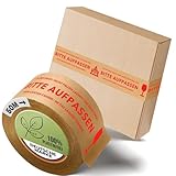 Smilivery Paketband mit Text - 50m x 50mm Klebeband, Umweltfreundliches Verpackungsband für Unternehmen, Kundenbindungs-Klebeband, Bedrucktes Paketklebeband, Hohe Klebekraft (Bitte aufpassen)