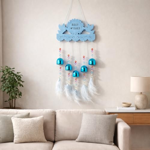 Image of Decorative Wind Chime for Home | Wooden House with Bells Colourful Beads | Positive Energy Balcony Living Room Hall Garden Home Decor (Best Wishes)