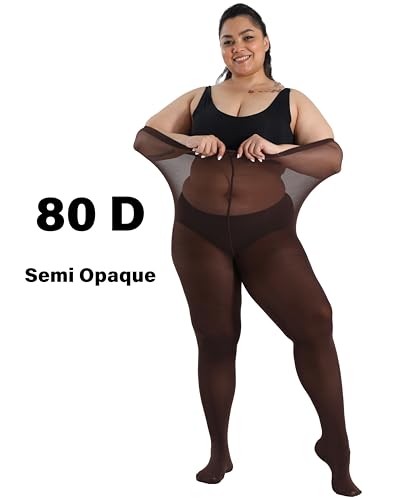 Image of CozyWow Plus Size Tights for Women 80D Soft Solid Color Semi Opaque Pantyhose High Waist 1X 2X 3X 4X