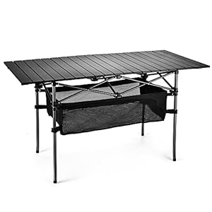 Lightweight Aluminum Folding Camping Table (47” x 21.65” x 26.7”), Portable Roll-Up Design for Outdoor, Camping, Beach, BBQ, Patio, and Picnic, Durable & Waterproof with Carrying Bag