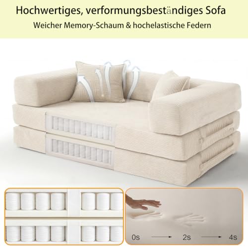 Vipbear 200cm Modulares Sofa, aus Hochwertiges Cord mit Hochdichter Schaumstoff, 5-in-1 Umwandelbares Vielseitig 3-Sitzer Schlafsofa für… – Ansicht 5