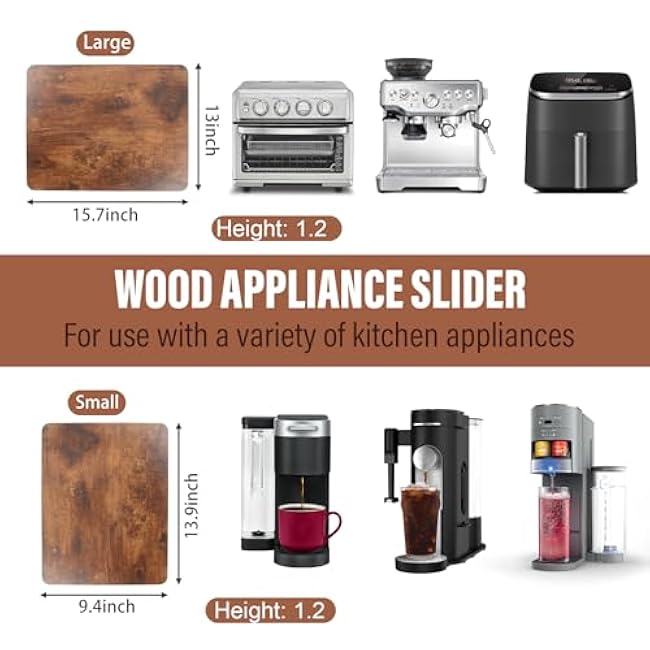 360¡ã Appliance Slider Sliding Tray, Coffee Maker Rolling Tray for Counter Under Cabinet Coffee Pot Mat for Espresso Machine, Toaster, Air Fryer, Quiet Wheels, Brown (Large 15.7¡Á13)