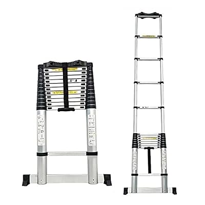 Telescoping Extension Ladder 12.5FT - Durable Aluminum, 330lbs Capacity, Ideal for Roofs, RVs, Campers, and Attics - Compact, Lightweight, Easy to Store
