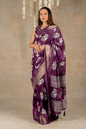 Image of MIRCHI FASHION Women Saree Cotton Blend Kalamkari Printed | Comfortable Office and Regular Daily Use Sari with Unstitched Blouse Piece