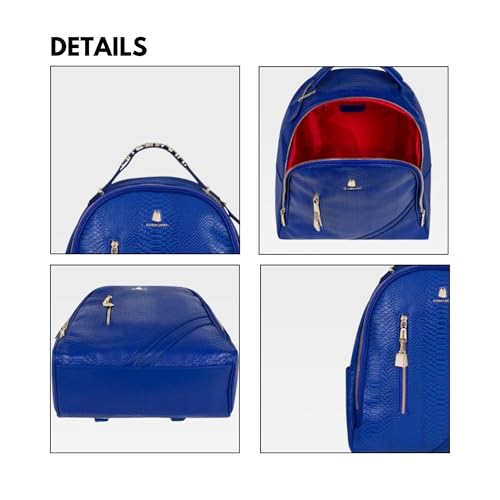 Image of Tote&Carry Apollo BFF Backpack for Women, Vegan Leather, Water-Resistant, Carry-On Luggage for Travel, Work & Daily Use (Snake Skin, Royal Blue)