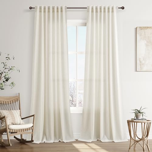 Image of Joywell Extra Long Linen Curtains 108 Inches for Living Room Warm Beige