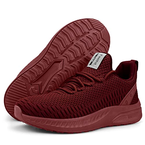 Feethit Mens Slip On Walking Shoes Blade Tennis Shoes Non Slip Running Shoes Lightweight Workout Shoes Breathable Mesh Fashion Sneakers Burgundy Size 10.5 #TOP4