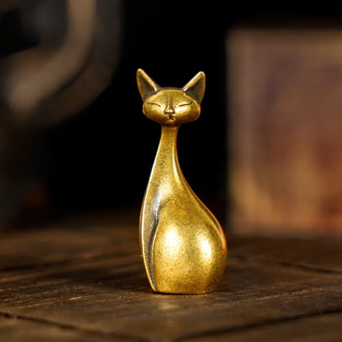 Chovy Brass Cat Statue - Vintage Desk Art for Cat Lovers