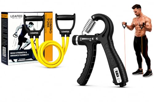 Image of LEAFED Resistance Band with Double Toning Tube with Adjustable Hand Gripper (5-60kg) for Workout Combo Set | Grip Strength Trainer for Wrist, Forearm & Hands, Muscle Toning, Home Fitness & Full Body Workouts