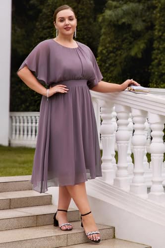 Image of Hanna Nikole Plus Size Chiffon Dresses for Women Flounce Sleeves Empire Waist A Line Summer Beach Dress
