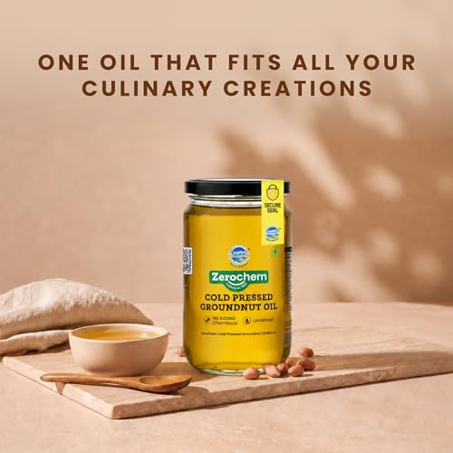 Image of Country Delight Groundnut Oil - 850 ml Glass Jar (ZeroChem Cold Pressed) | Pure & Natural Peanut Oil | Kohlu /Chekku Extraction | Cholesterol Free Cooking Oil | Rich Aroma & Nutty Flavor