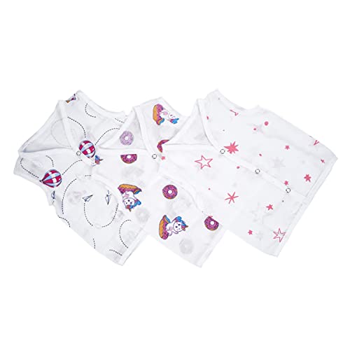 BABBY NEST 100% Cotton Muslin Baby Vest Clothes For New Bornbaby| Soft Sleeveless With Button, Baby Vest, Baby Vest For Newborn Boys Girls (0-3 Months), Multicolor