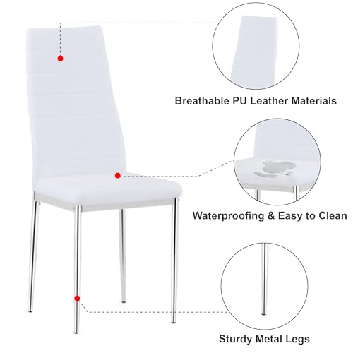 Image of 5 Piece Glass Dining Table Table Set, Tempered Glass Dining Table Set for 4 Kitchen Table Set with 4 Upholstered Chairs for Kitchen Dining Room (Gold Leg Table with White Chair)